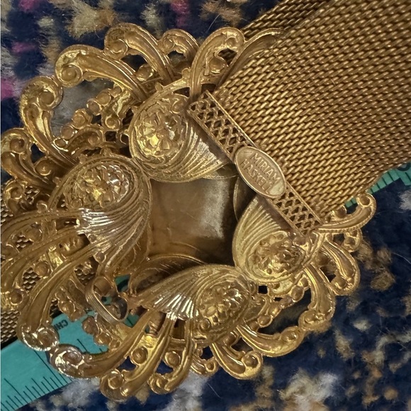 Miriam Haskell Vintage Gold Mesh Belt Black Gem Statement 80s Glam 26” main image 5